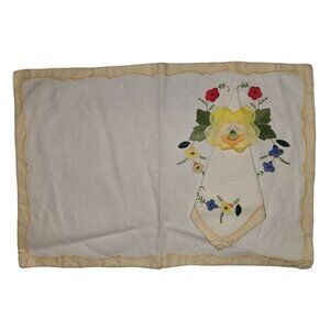 Vintage Floral Embroidered Linen Placemat & Napkin Set of 8